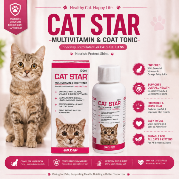 CAT STAR Multivitamin & Coat Tonic 100ml for Cats & Kittens | Cat Vitamin Supplement